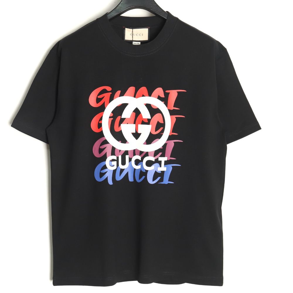 [구찌] 그라디언트 슬로건 더블 G 프린트 티셔츠