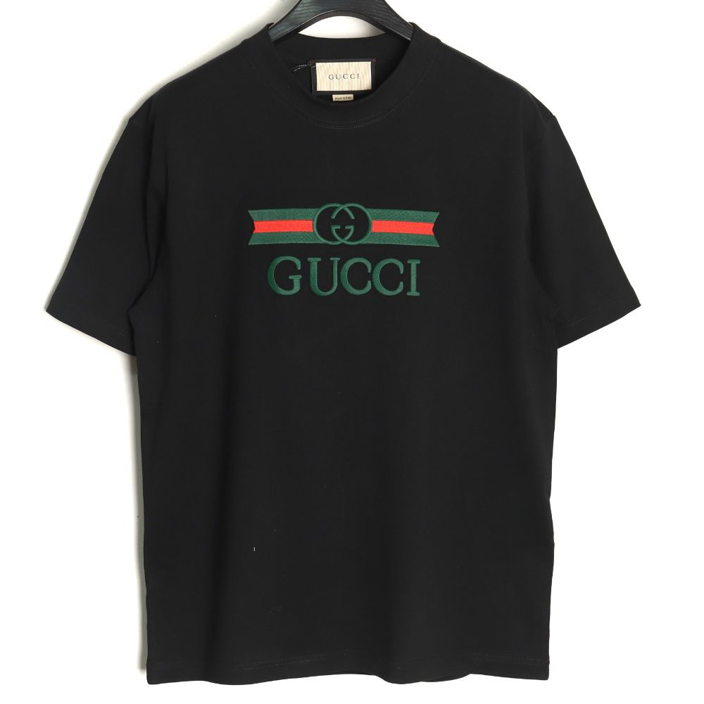 [구찌] 더블 G 컬러 스트라이프 자수 티셔츠