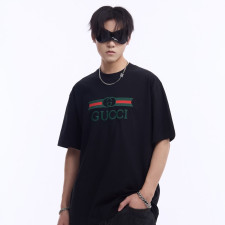 [구찌] 더블 G 컬러 스트라이프 자수 티셔츠