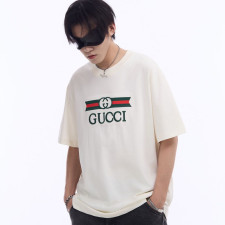 [구찌] 더블 G 컬러 스트라이프 자수 티셔츠