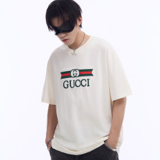 [구찌] 더블 G 컬러 스트라이프 자수 티셔츠