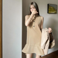 [구찌] 프렌치 러프 폴로넥 슬리브리스 원피스