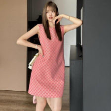 [구찌] 핑크 더블 자가드 슬리브리스 원피스