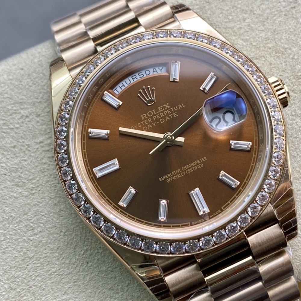 [롤렉스] 롤렉스 데이데이트 40MM 228239 프레지던트 로즈골드 브라운 다이얼 Cubic bezel (큐빅 베젤) Rolex DayDate