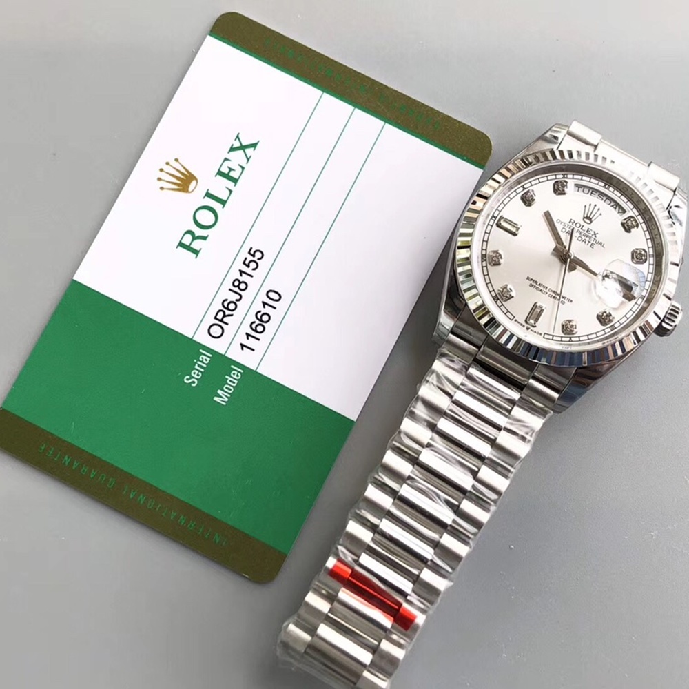 [롤렉스] 롤렉스 데이데이트 36/40mm 128238 8포인트 바겟다이아 그래이 다이얼 Fluted bezel (플루티드 베젤) Rolex DayDate