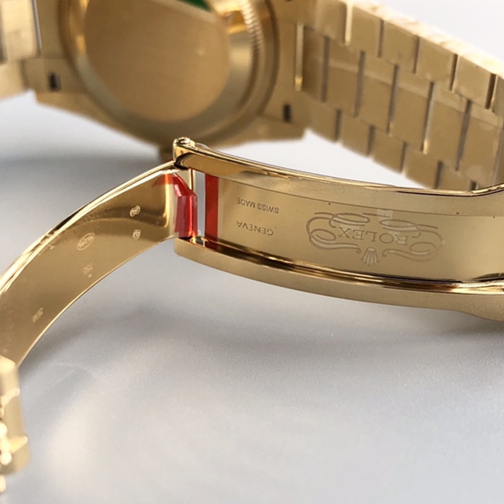 [롤렉스] 롤렉스 데이데이트 36/40mm 128238 엘로우골드 8포인트 바겟다이아 애버그린 다이얼 Fluted bezel (플루티드 베젤) Rolex DayDate