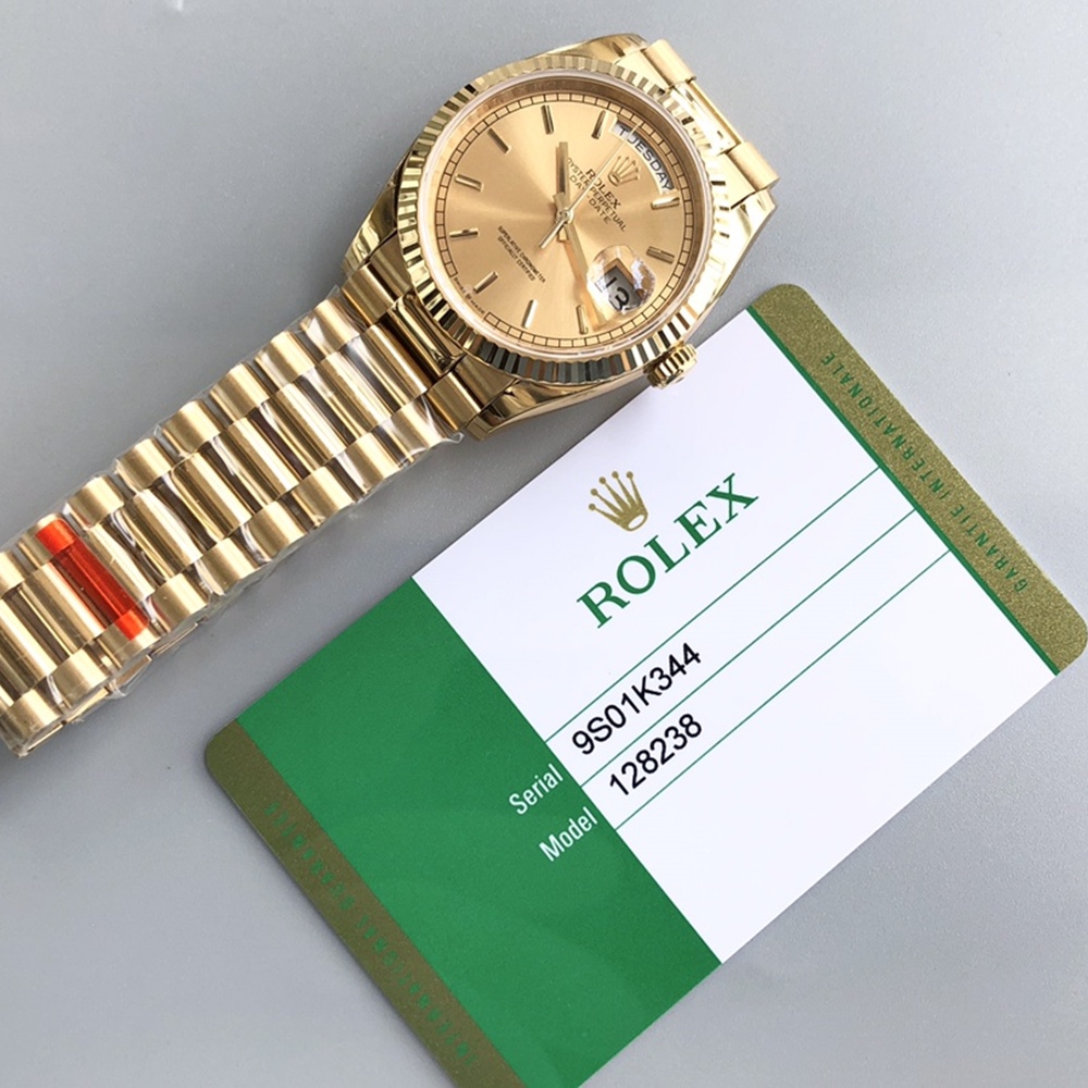 [롤렉스] 롤렉스 데이데이트 36/40mm 128238 엘로우골드 인덱스 다이얼 Fluted bezel (플루티드 베젤) Rolex DayDate