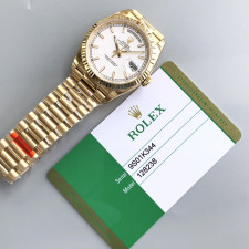 [롤렉스] 롤렉스 데이데이트 36/40mm 128238 엘로우골드 인덱스 화이트 다이얼 Fluted bezel (플루티드 베젤) Rolex DayDate