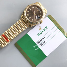 [롤렉스] 롤렉스 데이데이트 36/40mm 128238 엘로우골드 8포인트 바켓다이아 초코 다이얼 Fluted bezel (플루티드 베젤) Rolex DayDate