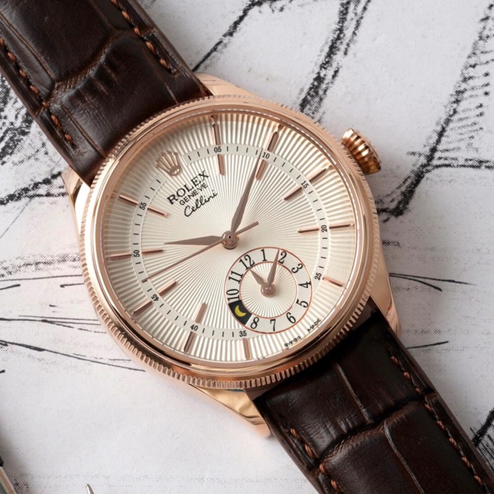 [롤렉스] ROLEX Cellini 듀얼 타임 로즈골드 화이트 다이얼  50529 셀리니 레더밴드