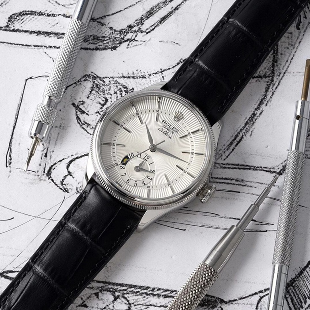 [롤렉스] ROLEX Cellini 듀얼 타임 실버 화이트 다이얼  50529 셀리니 레더밴드