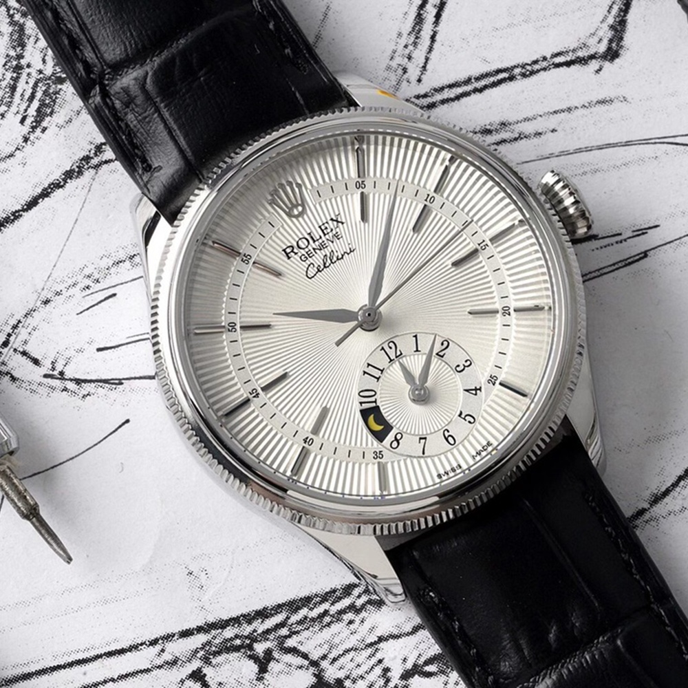 [롤렉스] ROLEX Cellini 듀얼 타임 실버 화이트 다이얼  50529 셀리니 레더밴드
