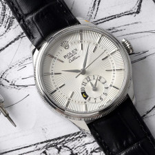 [롤렉스] ROLEX Cellini 듀얼 타임 실버 화이트 다이얼  50529 셀리니 레더밴드