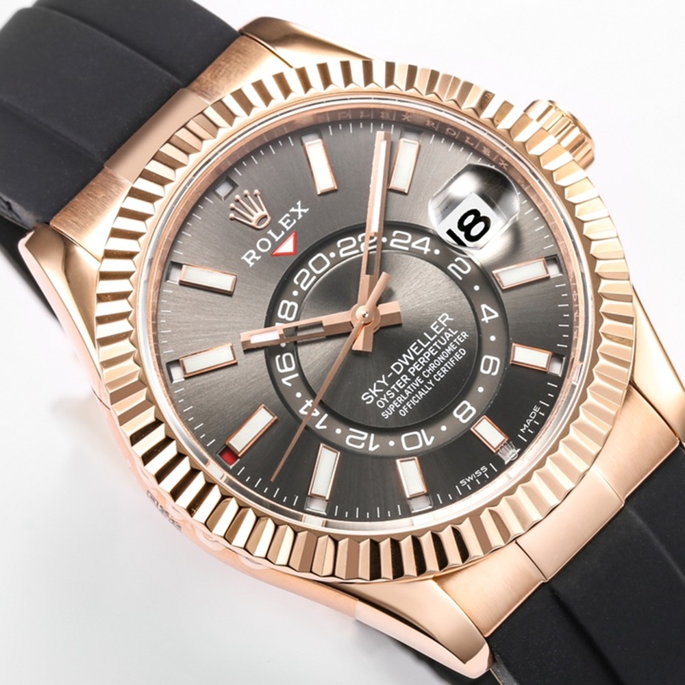 [롤렉스] Rolex Skydweller 롤렉스 스카이드웰러 4326934-38 42mm 로즈골드 인덱스 다크로듐 다이얼 러버밴드