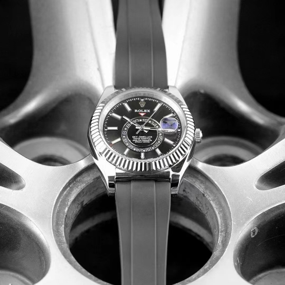 [롤렉스] Rolex Skydweller 롤렉스 스카이드웰러 4326934-38 42mm 실버 인덱스 블랙 다이얼 러버밴드