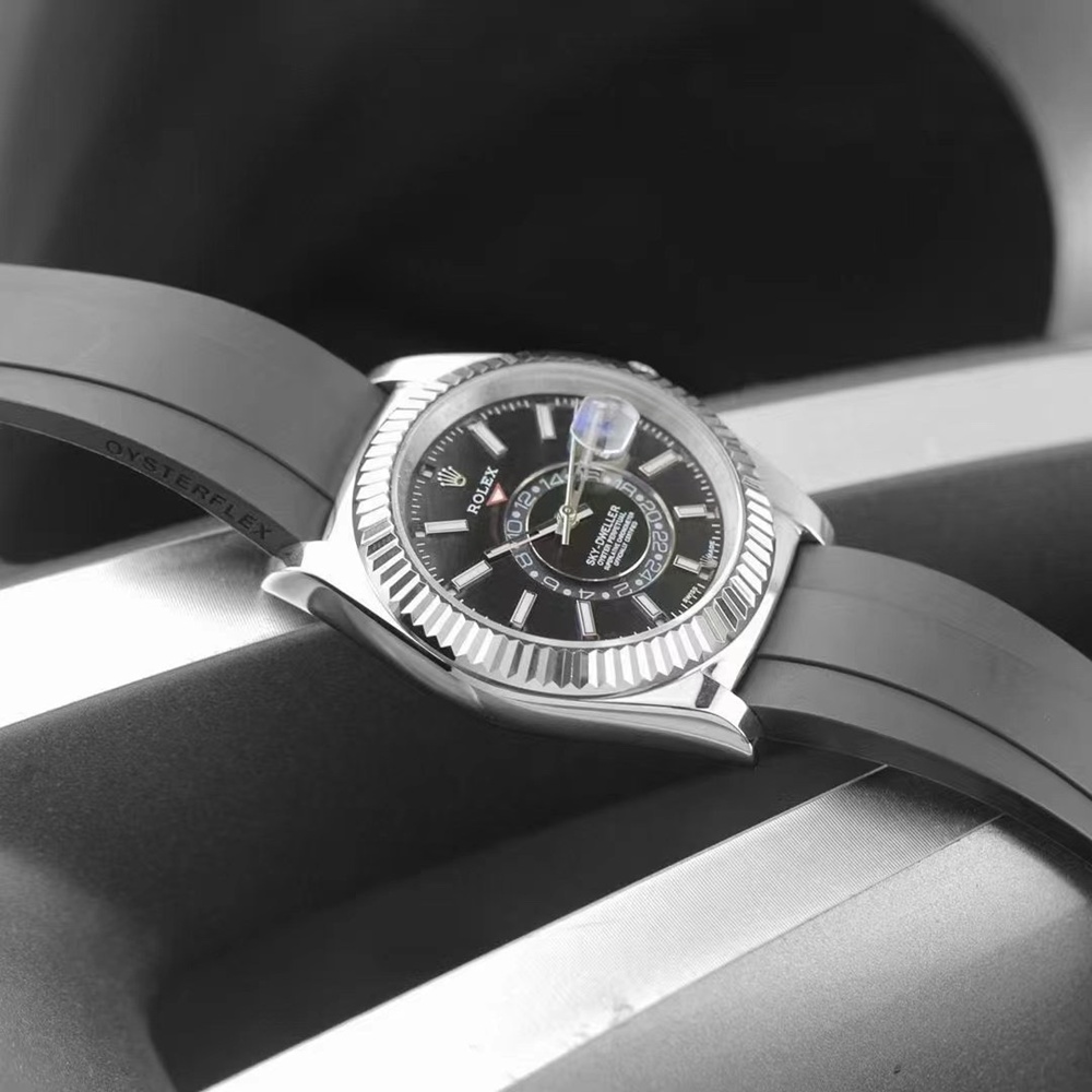 [롤렉스] Rolex Skydweller 롤렉스 스카이드웰러 4326934-38 42mm 실버 인덱스 블랙 다이얼 러버밴드