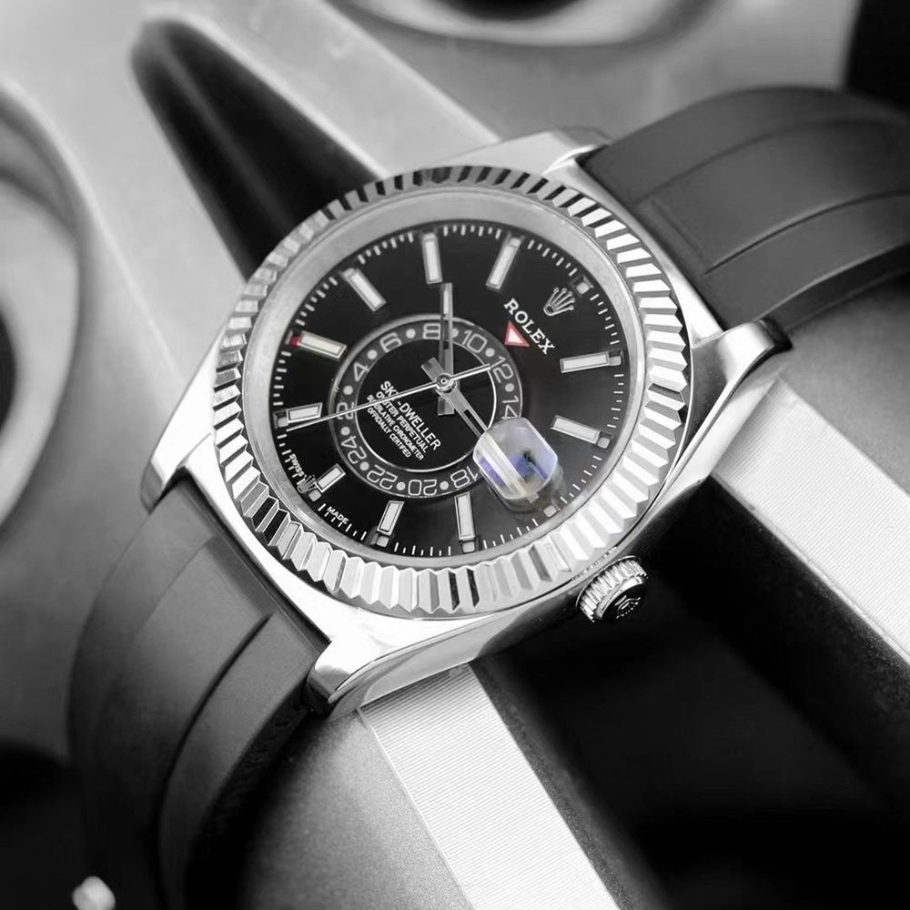[롤렉스] Rolex Skydweller 롤렉스 스카이드웰러 4326934-38 42mm 실버 인덱스 블랙 다이얼 러버밴드