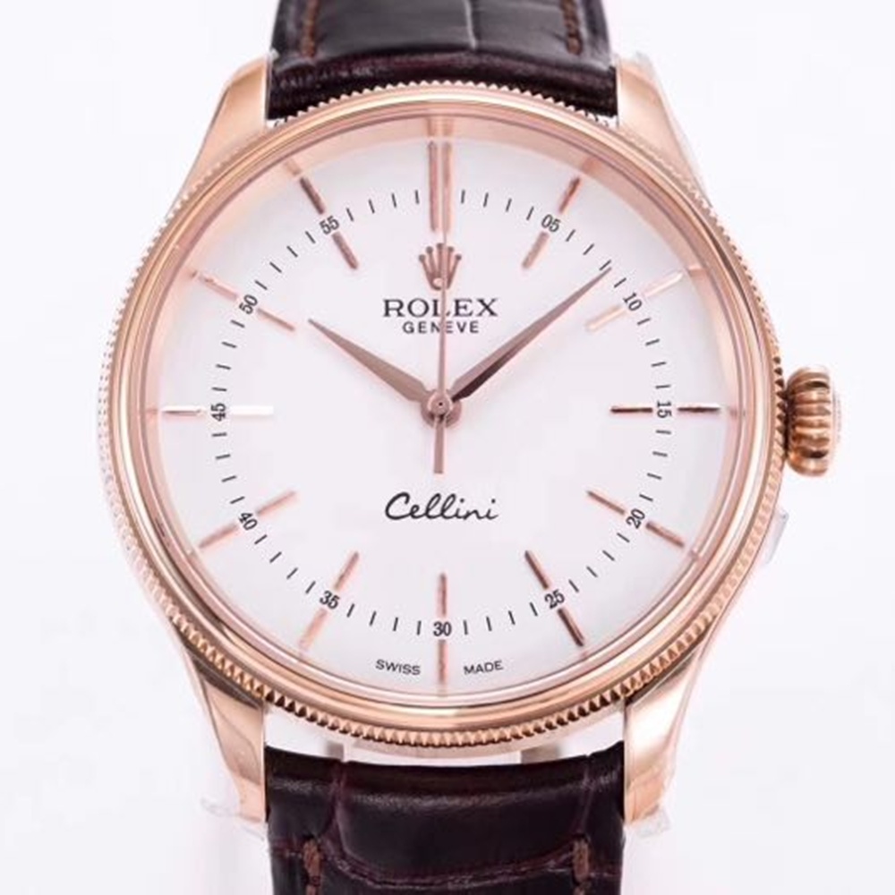 [롤렉스] ROLEX Cellini time 50505 white 셀리니 로즈골드 화이트 다이얼 40mm 레더스트렙