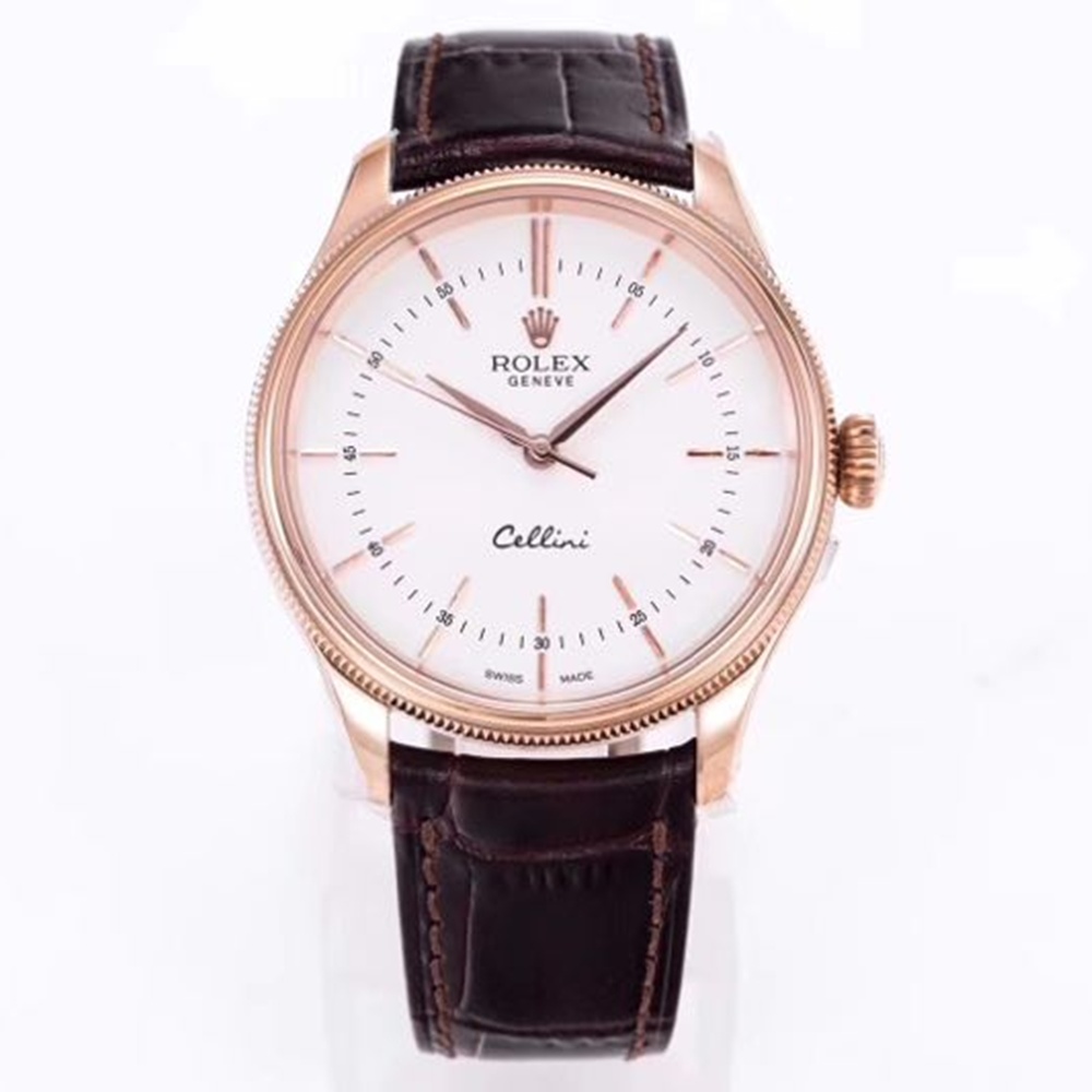 [롤렉스] ROLEX Cellini time 50505 white 셀리니 로즈골드 화이트 다이얼 40mm 레더스트렙