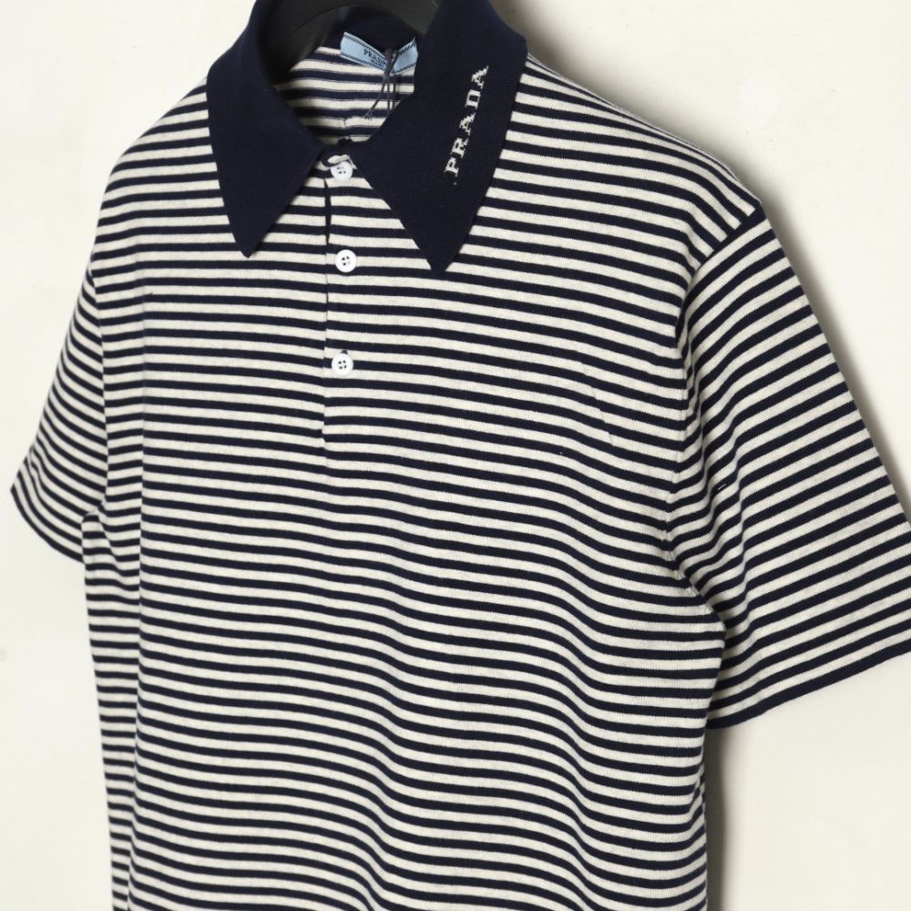 [프라다] PRADA 스트라이프 니트 폴로 티셔츠