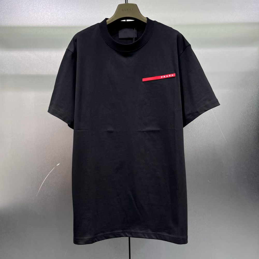 [프라다] PRADA 레드 로고트림 티셔츠