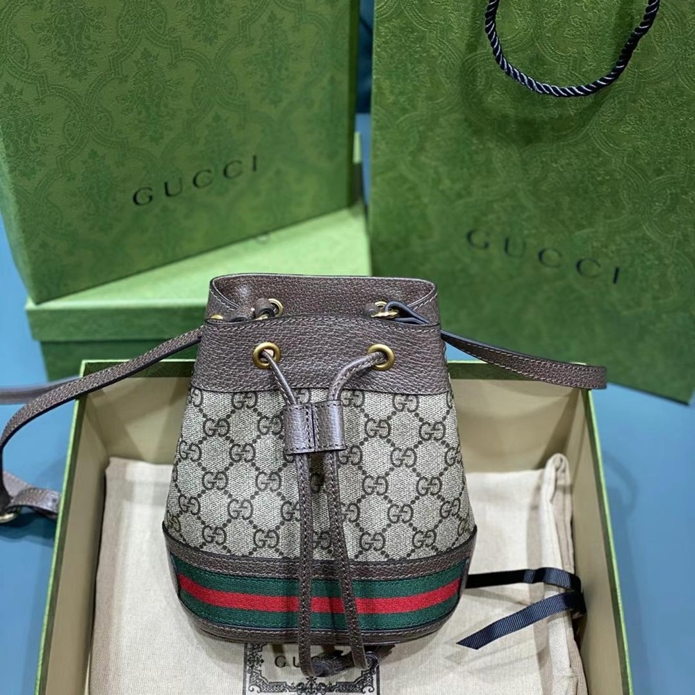 [GUCCI] 구찌 오디피아 나노 미니 캔버스 백 - Gucci Ophidia Mini GG Bucket Bag Beige and Ebony Canvas -  18.5 x 15 x 9cm