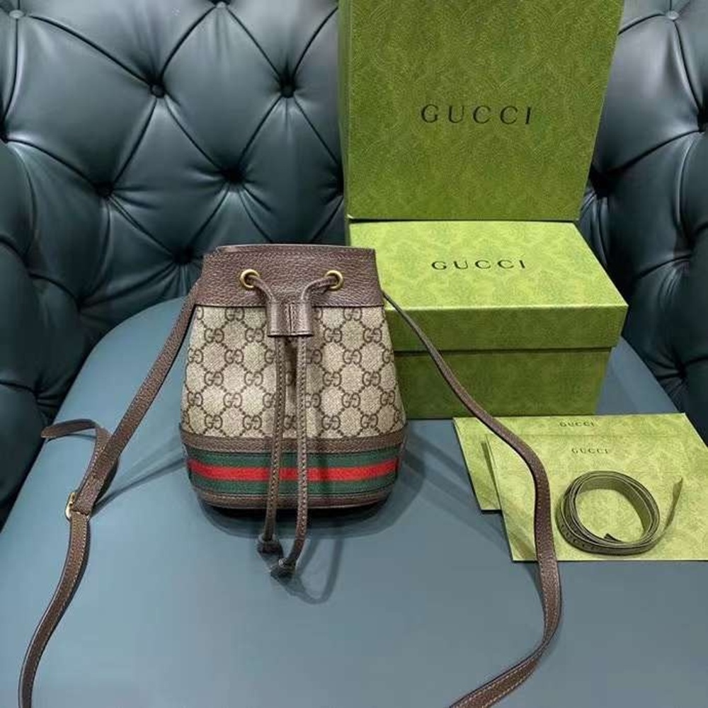 [GUCCI] 구찌 오디피아 나노 미니 캔버스 백 - Gucci Ophidia Mini GG Bucket Bag Beige and Ebony Canvas -  18.5 x 15 x 9cm