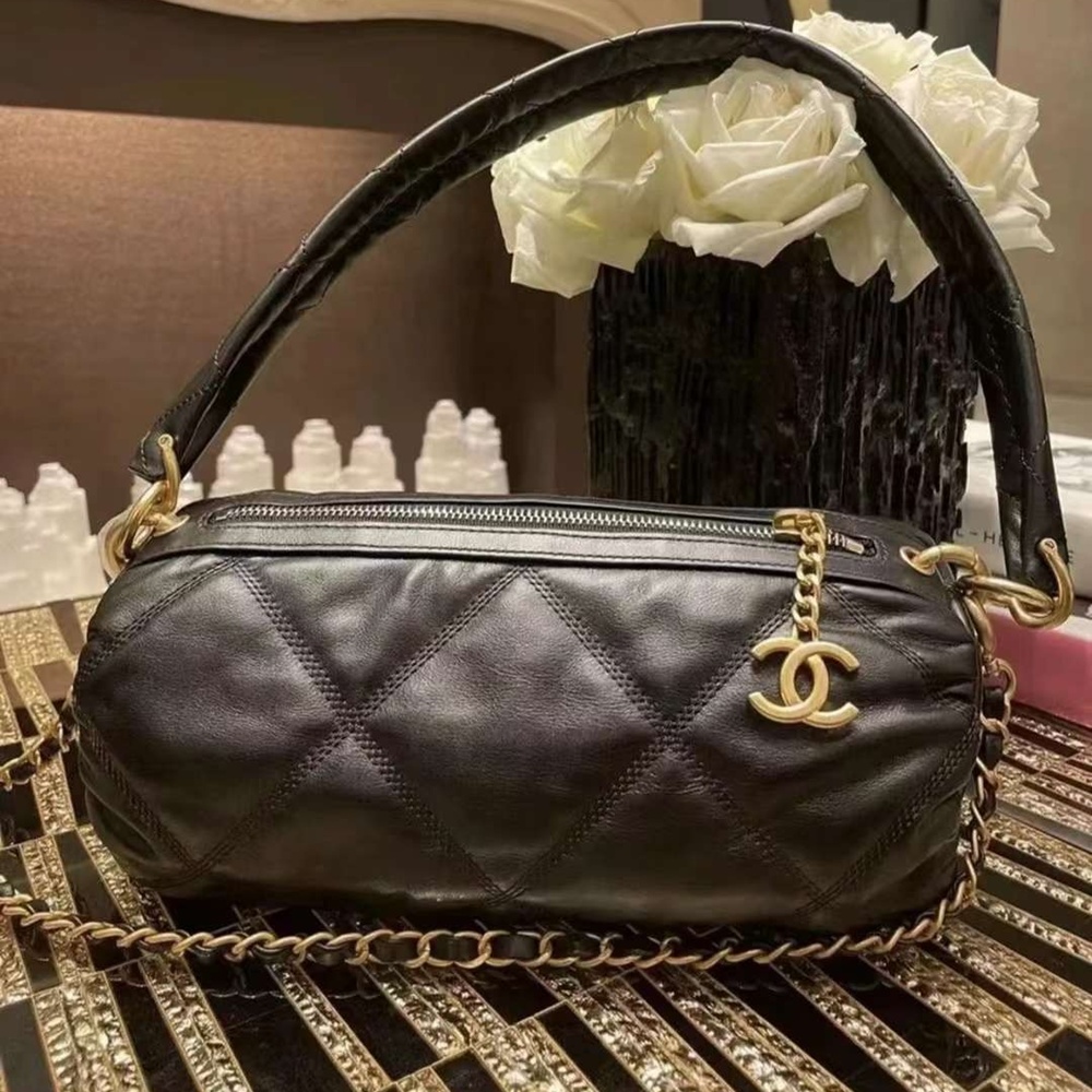 [CHANEL] CHANEL LOGO Calfskin CC Logo Flap Vintage Shoulder Bag - 카프스킨 퀼팅 COCO로고 빈티지 체인 숄더백 25 x 10.5 x 10.5 cm