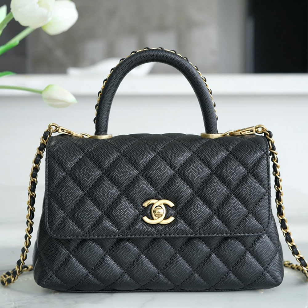 [CHANEL] Chanel coco handle handbag leather shoulder bag - 샤넬 코코 핸들 숄더백 20x9x13Cm