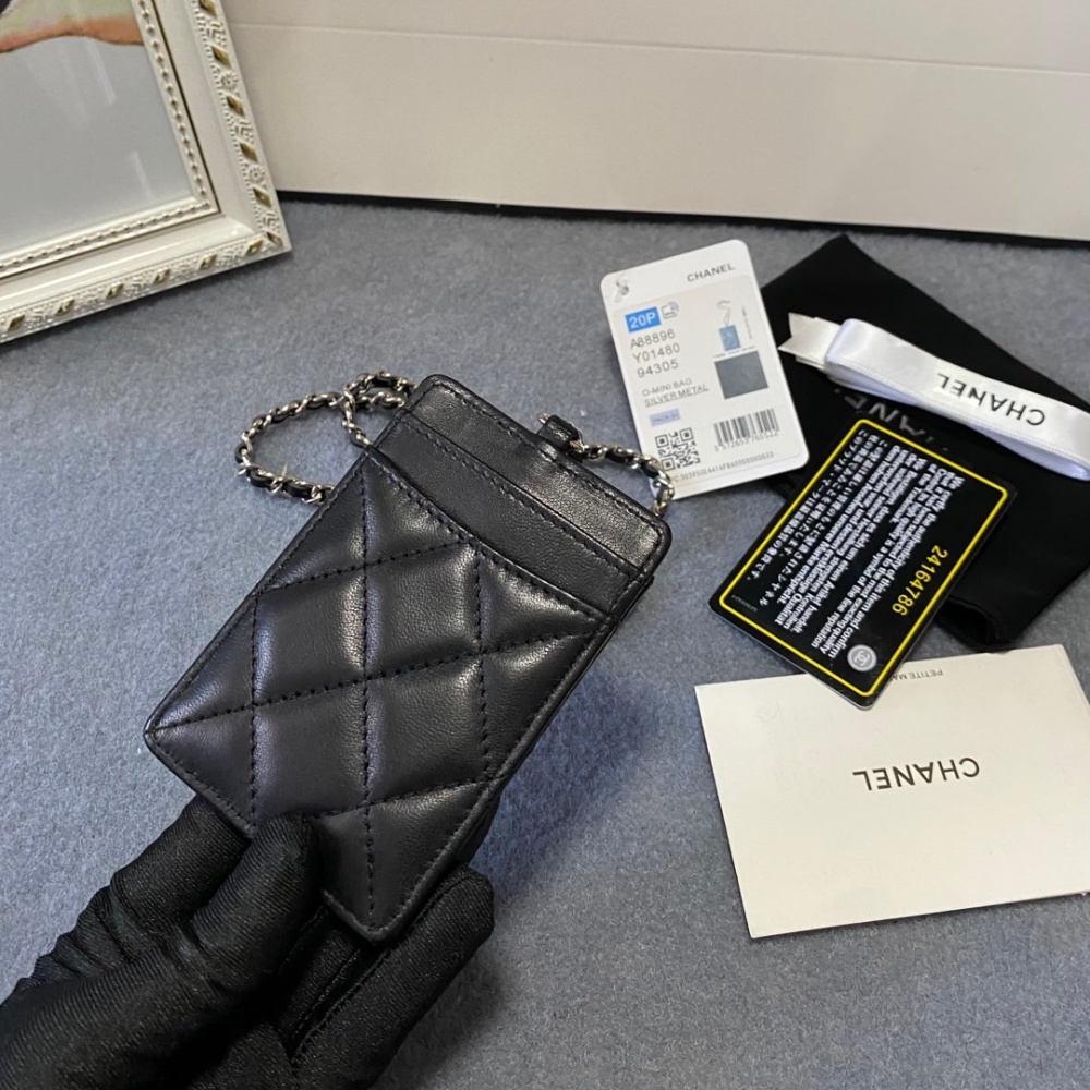 [샤넬]Chanel- CC로고 샴페인골드 리본 체인 목걸이 크로스 카드 홀더 지갑