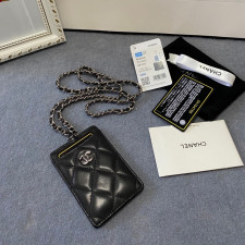 [샤넬]Chanel- CC로고 샴페인골드 리본 체인 목걸이 크로스 카드 홀더 지갑