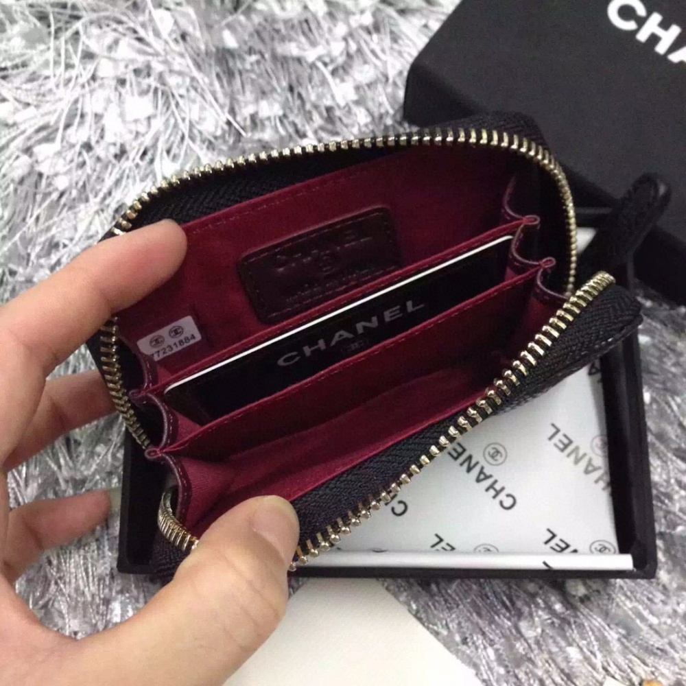 샤넬 Chanel-클래식 지퍼돌이 카드지갑 캐비어 블랙