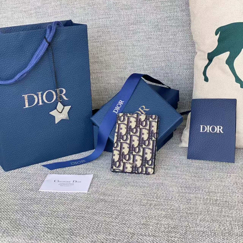 [디올]DIOR- 버티컬 2단 카드 지갑 오블리크 자카드 베이지