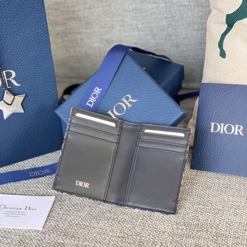 [디올]DIOR- 버티컬 2단 카드 지갑 오블리크 자카드 베이지