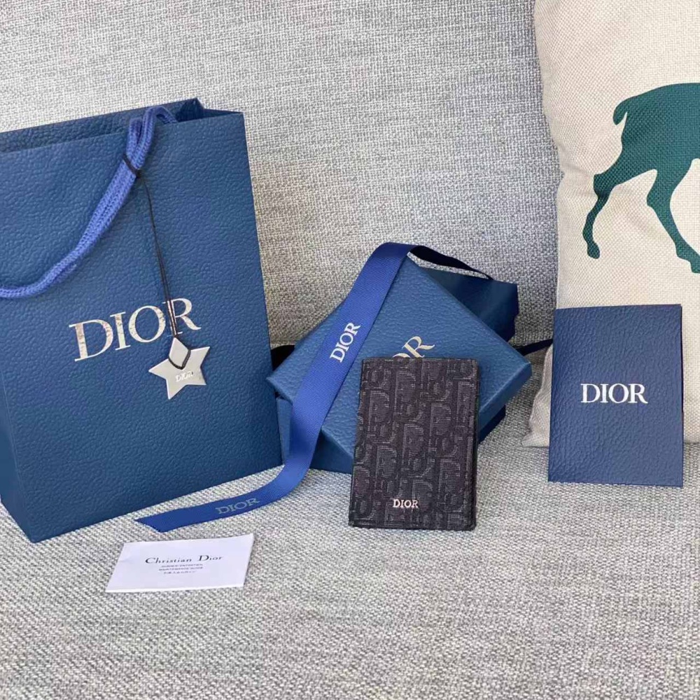 [디올] 버티컬 2단 카드 지갑 오블리크 자카드 블