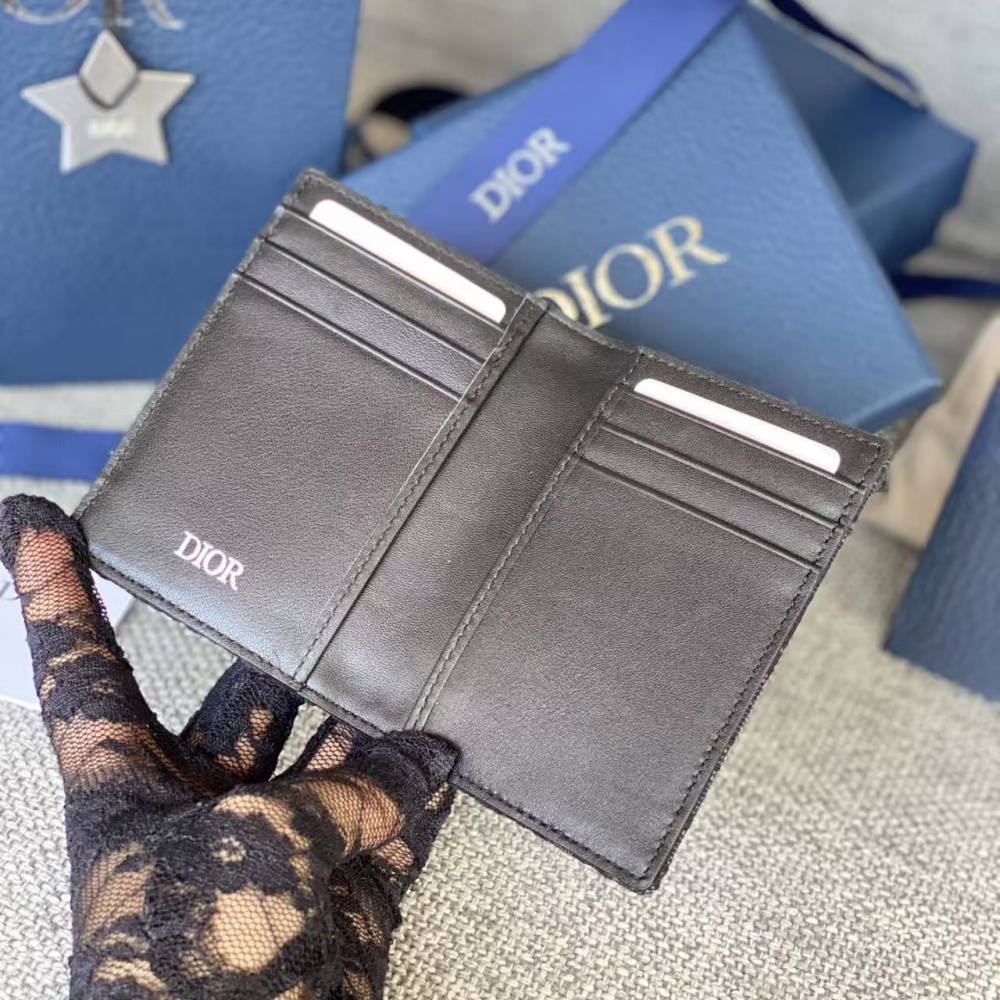 [디올] 버티컬 2단 카드 지갑 오블리크 자카드 블