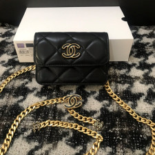 [샤넬] Chanel-CC 미니 월렛 체인 플랩백 블랙 금장