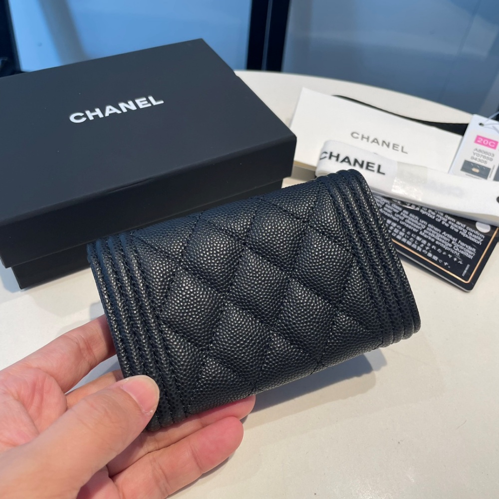 [샤넬] 똑딱이 카드지갑 카드홀더 블랙 캐비어