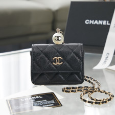 [샤넬] Chanel-CC 캐비어 플랩 금장 체인 목걸이 카드지갑