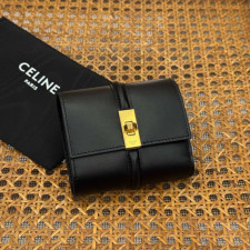 [셀린느] CELINE 스몰 16 3단 지갑 – 샤이니 카프스킨, 검정