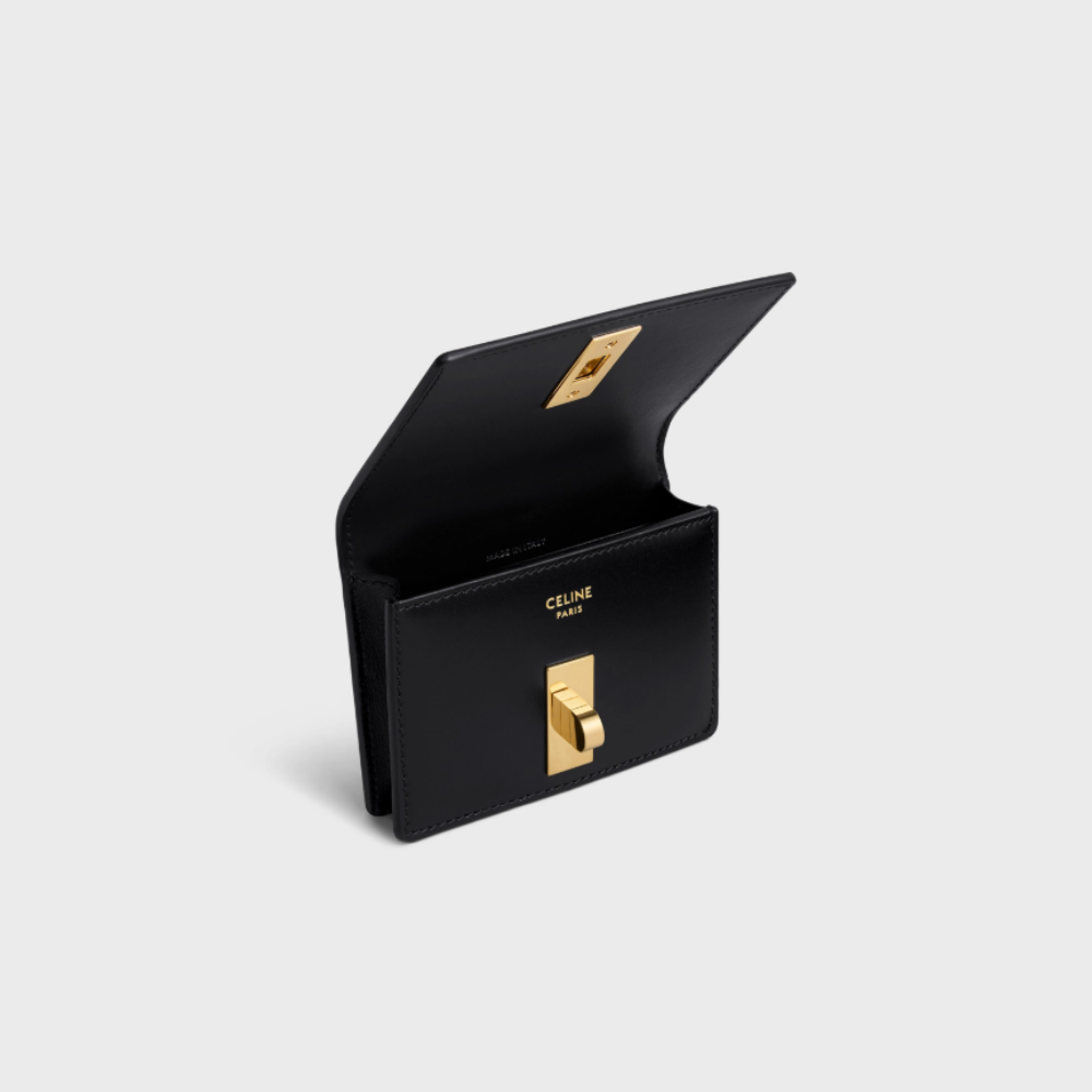 [셀린느] CELINE- 16 플랩 카드 지갑 – 샤이니 카프스킨, 검정
