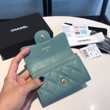 [샤넬]Chanel- 클래식 똑딱이 플랩 카드 지갑 캐비어 민트