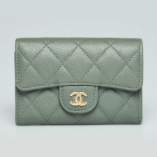 [샤넬] Chanel-클래식 똑딱이 플랩 카드 지갑 캐비어 그린