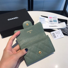 [샤넬] Chanel-클래식 똑딱이 플랩 카드 지갑 캐비어 그린