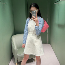 [프라다] PRADA 홀터넥 A라인 데님 드레스