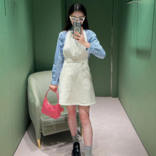 [프라다] PRADA 홀터넥 A라인 데님 드레스
