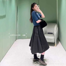 [프라다] PRADA 크루즈 일레스틱 웨이스트 스커트