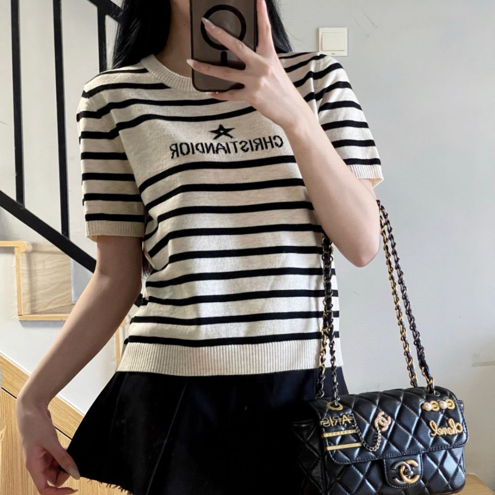 [디올] DIOR 스타 자가드 스트라이프 니트 티셔츠