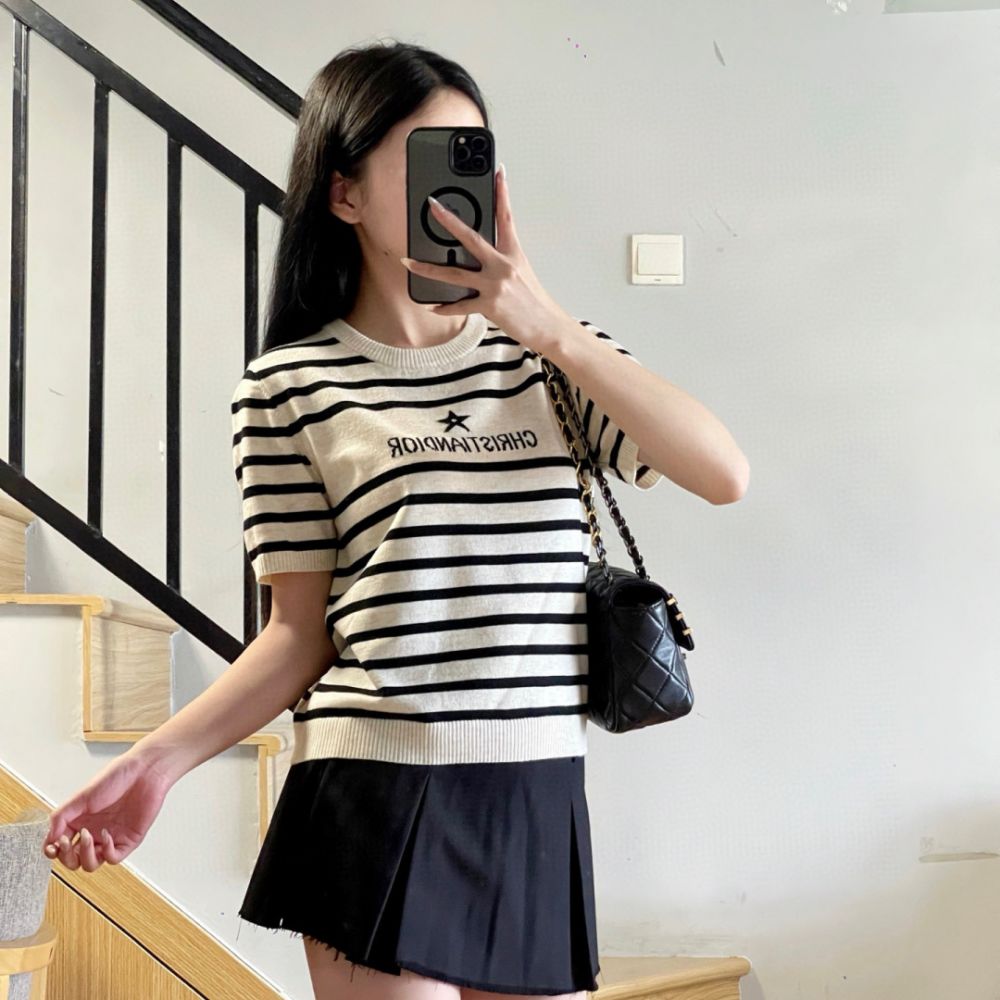 [디올] DIOR 스타 자가드 스트라이프 니트 티셔츠