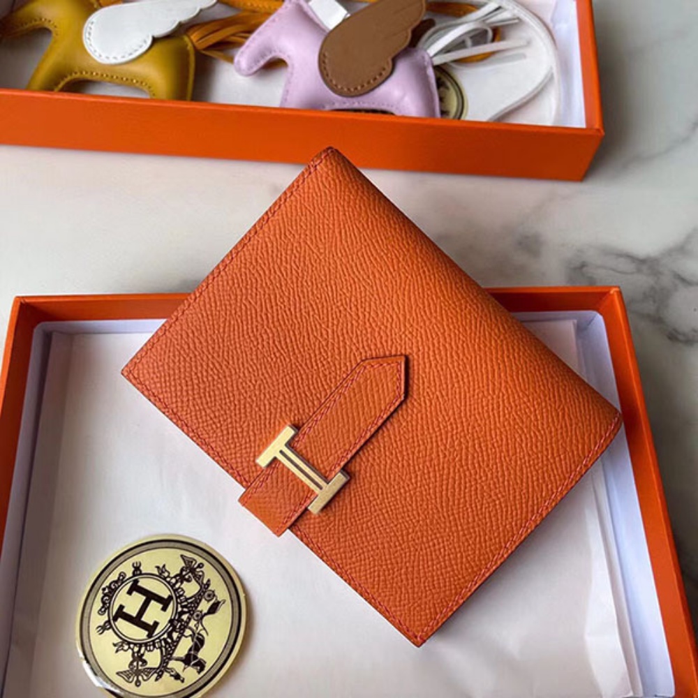 [에르메스] HERMES-Bearn Compact 베안 반지갑 18 Etoupe Epsom 송아지가죽 은장금장